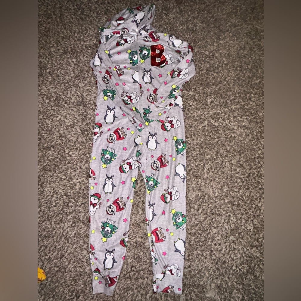 Justice onesie Christmas PJs with B sparkle detail. Size 12.